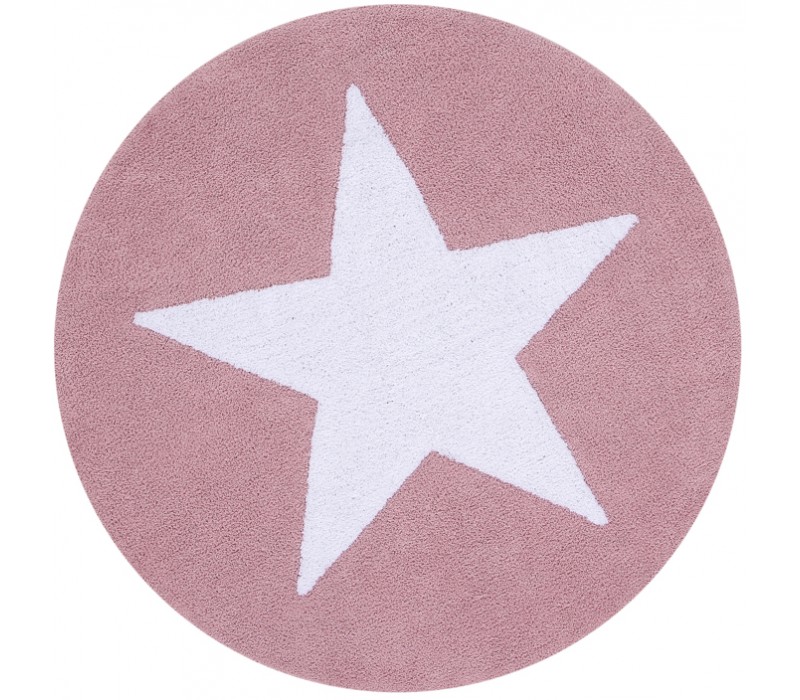 Washable Rug Round Big Star Pink